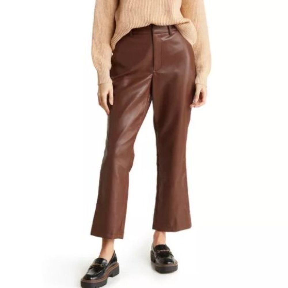 NWT Avec Les Filles Faux Leather Cropped Wide Leg Trousers | M
